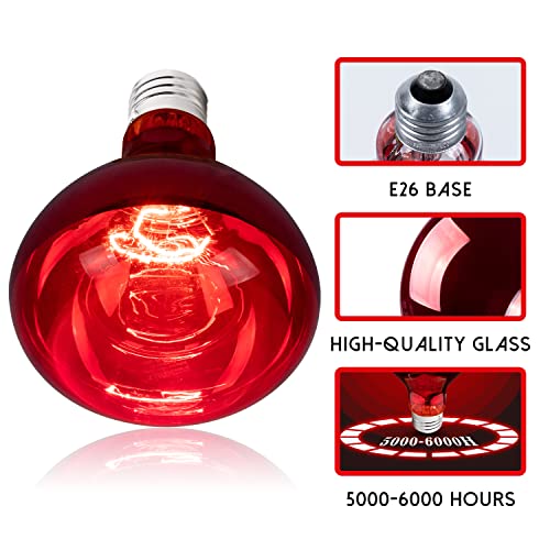 BR40 Red Heat Lamp Bulbs, 100 Watt Infrared Light Bulb, E26 Medium Base, for Bathroom Pet Poultry Reptiles Incandescent Heat Lamp, Infrared Bulb 1Pack