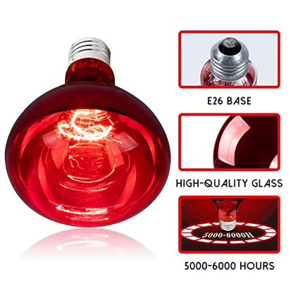 BR40 Red Heat Lamp Bulbs, 100 Watt Infrared Light Bulb, E26 Medium Base, for Bathroom Pet Poultry Reptiles Incandescent Heat Lamp, Infrared Bulb 1Pack