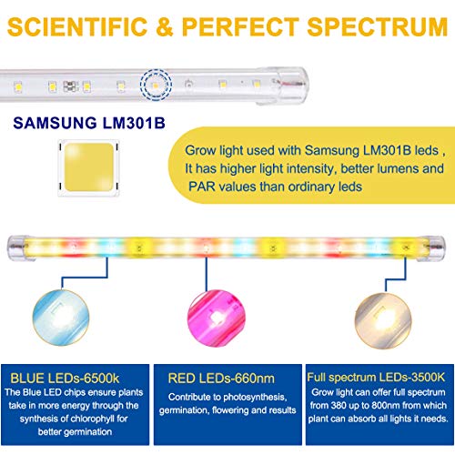 LED Grow Lights Strips for Indoor Plants with Auto ON & Off Timer, T5 Sunlike Full Spectrum Grow Lights Bar Growing Lamps for Greenhouse Shelves Hydroponics Succulent, 4 Dimmable Levels - size: M/4pcs