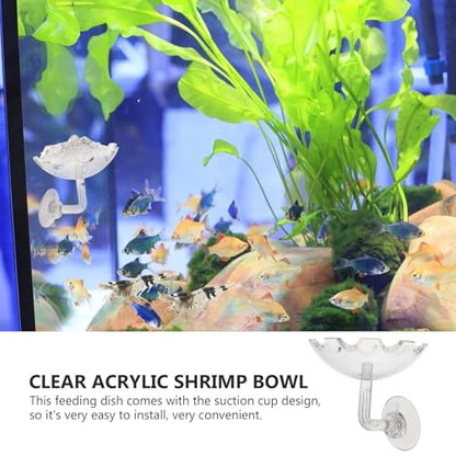 DOITOOL 2pcs Acrylic Shrimp Feeding Basin Fish Feeder Bowl with Suction Cup for Aquarium, Shrimp Food Dish Suitable for Fish and Reptile Tanks