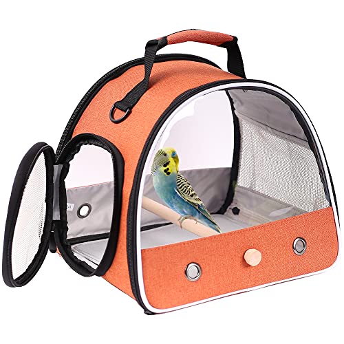 Small Bird Travel Carrier, Portable Bird Travel Outside Cage for Parakeet, Parrot, Budgie, Guinea Pig, Bearded Dragon Reptile Carrier for Hiking Vet Visit Bicycle Ride (Orange) - color: Orange