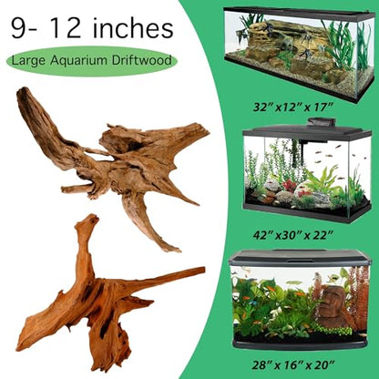 Azil Natural Driftwood 9''-12'' (2 Pieces) – Perfect Aquarium Decoration for Fish Tanks, Freshwater Aquariums, Terrariums, Aquascaping, Hardscaping, Aquatic Plants - size: driftwood 9'' - 12''