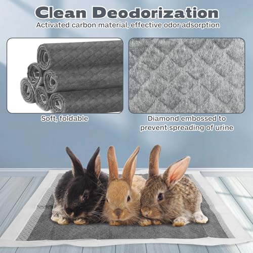 kathson 100PCS Rabbit Pee Pads 18×13in Disposable Guinea Pig Cage Liners Super Absorbent Black Carbon Odor-Control Bunny Training Pad with Quick-Dry Surface for Bunny Kitten Hedgehog Small Animals - size: Gray, 100Pcs