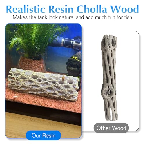 kathson Resin Cholla Wood Aquarium Shrimp Hideout Fake Fish Tank Hollow Log Hideawy Reptile Climbing Corner Branch Hermit Crab Terrarium Ornament Decoration (3 Packs)