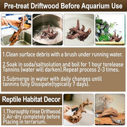 Kaiyuan Dynasty Natural Driftwood for Aquarium Sinkable Driftwood for Reptile Terrariums Fish Tank Decorations 12-16",About 1.5 lbs