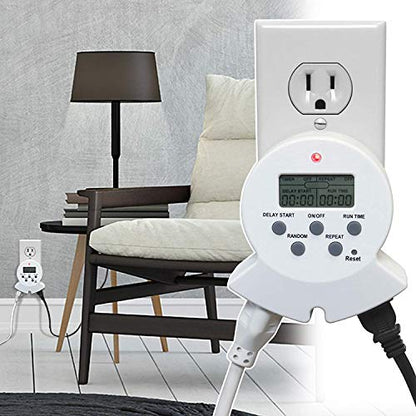 Clear Power Indoor Timer, 2 Grounded Outlet EZ Digital Timer for Clamp, Grow Light, Aquarium, White, Grounded Plug, 2-Pack,DCIT-00022P-DC - style: Digital Timer