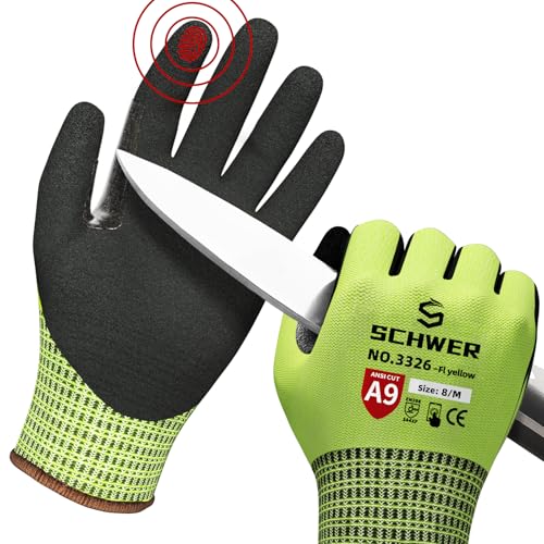 Schwer ProGuard Highest Level Cut Resistant Work Gloves PR3326 for Extreme Protection，ANSI A9 Cut Gloves with Reinforced Thumb, Non Slip, Breathable, Durable, Touch-screen, Yellow 1 Pair（M） - color: Yellow, size: Medium