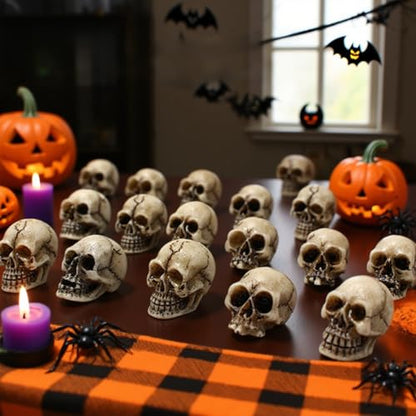 40 Pcs Halloween Mini Skulls Miniature Skeleton Heads Decoration, Tiny Resin Skulls Heads Figurine for Halloween Decoration Crafts Party Favor