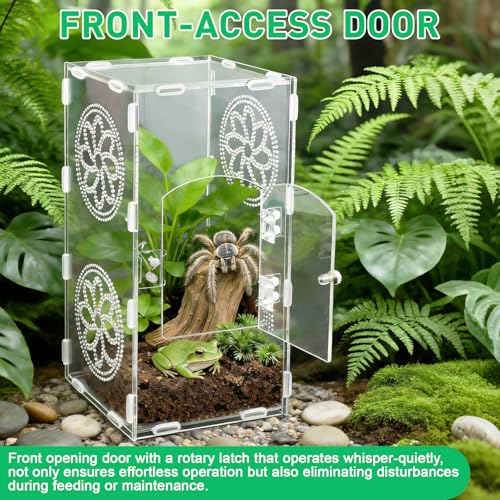 Jumping Spider Enclosure, 11.8"x5.5"x5.9" Acrylic Terrarium Praying Mantis Enclosure with Front Door, Jumping Spider Habitat for Tarantula, Snail, Lizard, Crabs and Small Reptiles