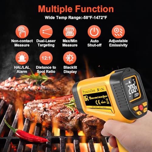 Infrared Thermometer Gun, -58℉ to 1472℉ (-50℃～800℃), High Precision Non-Contact Laser Temperature Gun with Backlit LCD, IR Thermometer for Cooking, Pizza Oven, Automotive, Industrial Use