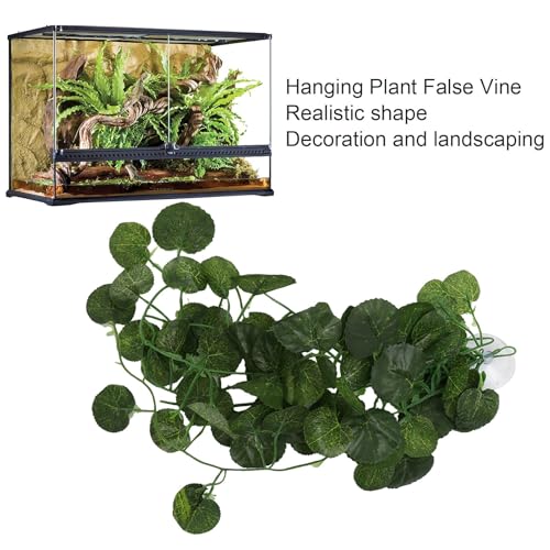 Pssopp Lifelike Plant Decorative Hanging Silk Terrarium Plant with Suction Cup for for Reptile Rainforest Box Aquarium Landscape(NFF‑83)