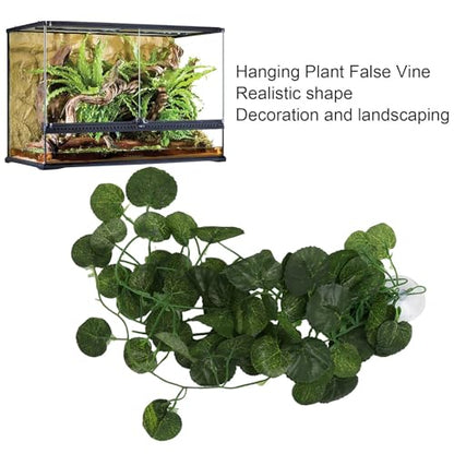 Pssopp Lifelike Plant Decorative Hanging Silk Terrarium Plant with Suction Cup for for Reptile Rainforest Box Aquarium Landscape(NFF‑83)