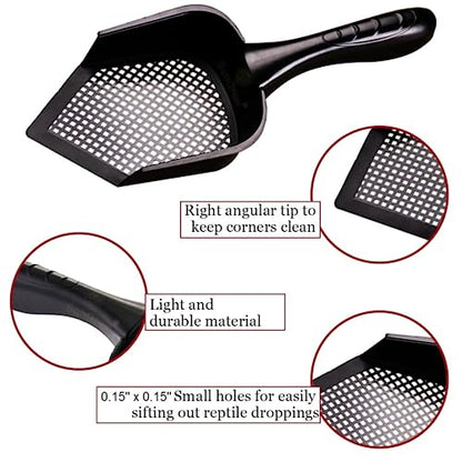 SunGrow Reptile Litter Scoop, Pointed Edge for Terrariums, Right-Angled Deep Shovel for Reptiles & Cats, Durable Plastic, Black, 1 Pack - size: 12" x 5"