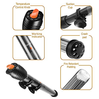 Orlushy Submersible Aquarium Heater, Adjustable Fish Tahk Heater with Free Thermometer Suitable for Marine Saltwater and Freshwater - size: C150