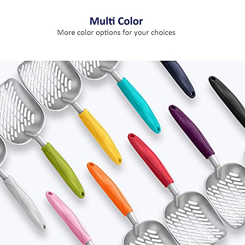 WePet Cat Litter Scoop, Aluminum Alloy Sifter, Kitty Metal Scooper, Deep Shovel with Diagonal Sifting Hole, Long Handle, Kitten Poop Lifter for Litter Box, Medium Size, Violet Handle - color: #07 Violet, size: Medium