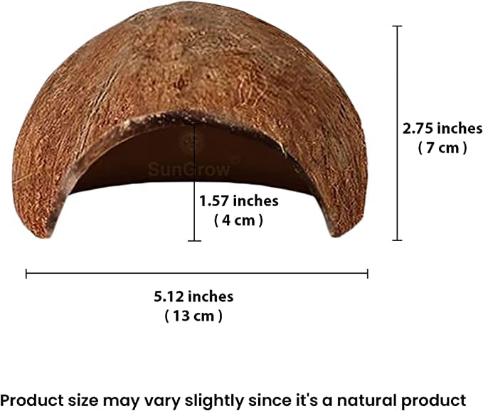 SunGrow Crested Gecko Coconut Huts, 5x3 Inches Reptile Climbing Hide, Leopard Gecko Tank Cage Habitat Accessories, Smooth-Edged Coconut Shell for Exercise, Crawling, Perching and Basking Spot