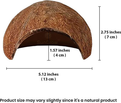 SunGrow Crested Gecko Coconut Huts, 5x3 Inches Reptile Climbing Hide, Leopard Gecko Tank Cage Habitat Accessories, Smooth-Edged Coconut Shell for Exercise, Crawling, Perching and Basking Spot