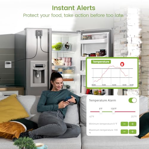 MOCREO WiFi Refrigerator Thermometer with Freezer Alarm, Digital Fridge Temperature Sensor, Email & App Alert, 2-Year Data Export, Remote App Monitor for Kitchen, Fish Tank - style: Black (1-Pack)