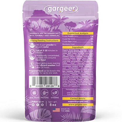 Gargeer 8oz Complete Crested Gecko Food Diet. Premium Mix, Ready to Use Freshly Made Powder. Unique Formula, Developed & Made in the USA. Enjoy! (Tropical + Insects Protein) - size: 8 Ounce (Pack of 1)