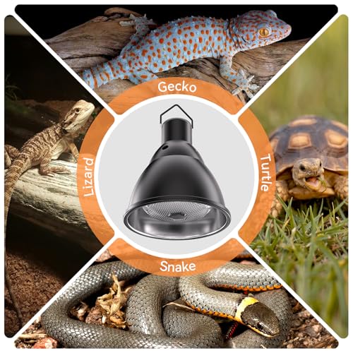 Reptile Heat Lamp,7inch Deep Dome Reptile Light Fixture with 3/6/12 Timer,Infrared Reptile Heat Lamp Max 150W Blub, for Turtle Bearded Dragon Lizards Snake, 1PCS 150W Bulb Included
