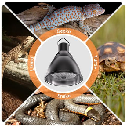 Reptile Heat Lamp,7inch Deep Dome Reptile Light Fixture with 3/6/12 Timer,Infrared Reptile Heat Lamp Max 150W Blub, for Turtle Bearded Dragon Lizards Snake, 1PCS 150W Bulb Included