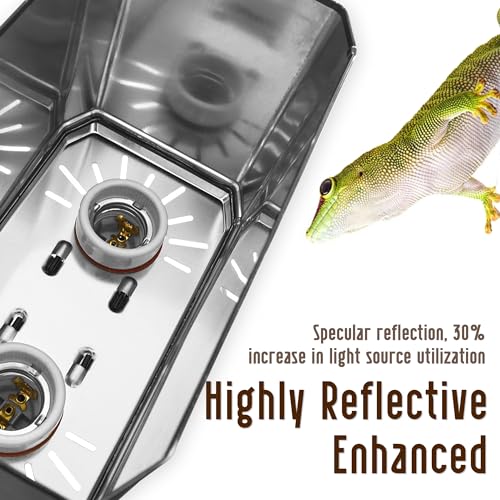 Reptile Dual Light Fixture 2 in 1 Deep Dome Lamp Hood, Reptile Heat Lighting Lamp Fixture with Individual On/Off for Reptile Glass Terrariums Suitable UVB UVA Bulb (L) - size: L
