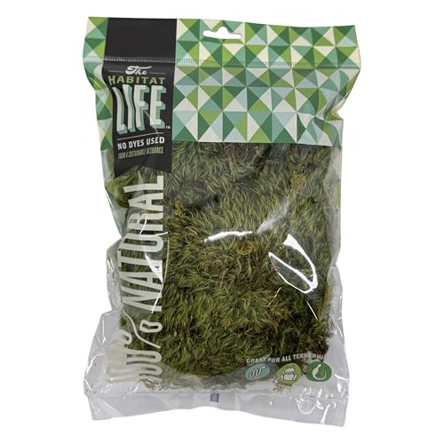 The Habitat Life - Natural Mood Moss - for Reptiles, Amphibians & Invertebrates Terrariums - Moisture-Retaining - Humidity Control - Soft Bedding - Dye-Free & Safe - Small - 1 Pack - size: Small, style: Mood Moss