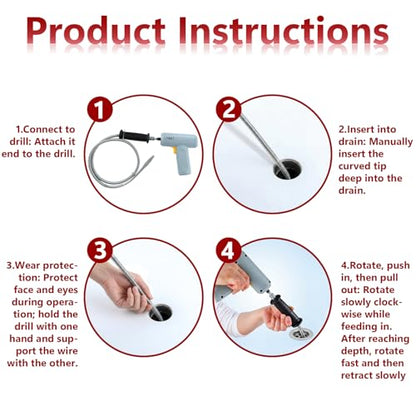 2 Pack 6.5 ft Drain Snake Drill Attachment Sink Hair Drain Clog Remover Attaches to Any Drill Stainless Steel Plumbing Snake Auger Flexible Hair Snakes Tool for Sink Bathtub Shower Bathroom Kitchen