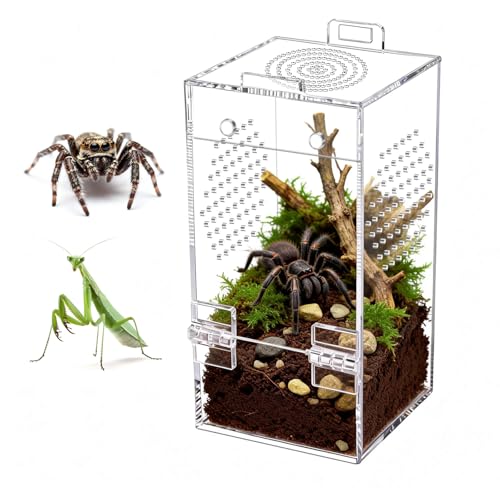 Acrylic Jumping Spider Enclosure 3.5×3.5×7 In – Can Be Hung | Magnetic Jumping Spider Enclosures | Ventilated&Stackable Spider Habitat | Tiny Spider Enclosure for Jumping Spiders & Praying Mantis Cage