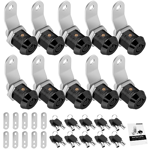 10 Pack Tool Box Lock with Keys, 5/8" RV Storage Lock Keyed Alike, Cabinet Lock Cam Locks for Toolbox Lock Replacement Mailbox RV Compartment Locks with Manual (Black -10 Pack, 5/8 Inch) - color: Black -10 Pack, size: 5/8 Inch