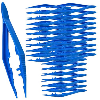 Vakly Disposable Plastic Forceps Tweezers Blue (30 Pack) – Serrated Tip Medical Tweezers with Finger Ridges & Narrow Points for First Aid, Lab, Crafts & School Science
