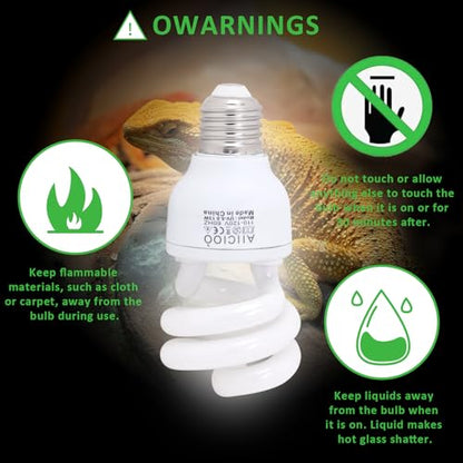 Aiicioo UVB Reptile Light 5.0 13W Desert UVB Spiral Compact Fluorescent Lamp UVB Reptile Light Bulb Tropical and Sub-Tropical UVB Bulb for Reptiles Bearded Dragons Lizards - size: UVB 5.0 13W