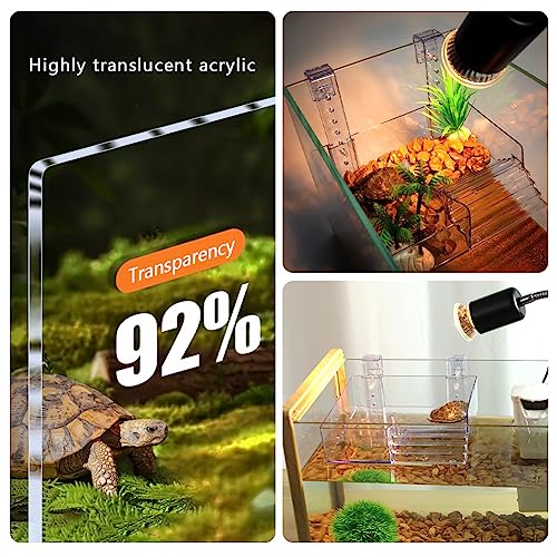 La La Pet Hanging Acrylic Turtle Basking Platform with Guardrail and Ladder - Tortoise Resting Terrace for Turtle Tank - size: Large
