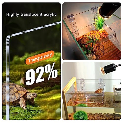 La La Pet Hanging Acrylic Turtle Basking Platform with Guardrail and Ladder - Tortoise Resting Terrace Reptile Habitat for Turtle Tank - size: Small