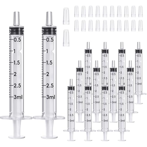 JOLLY PARTY 20 Pack 3ml Syringes with Caps, 3cc Syringe Needleless, Small Oral Syringe with Tip Cap Individually Wrapped for Scientific Labs, Liquid Measuring, Pet Feeding, Oil & Glue Dispenser - style: 3ml
