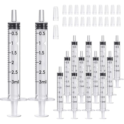 JOLLY PARTY 20 Pack 3ml Syringes with Caps, 3cc Syringe Needleless, Small Oral Syringe with Tip Cap Individually Wrapped for Scientific Labs, Liquid Measuring, Pet Feeding, Oil & Glue Dispenser - style: 3ml