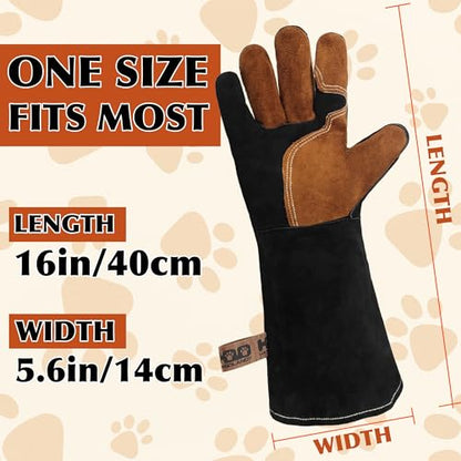 Animal Handing Gloves- Bite Proof, Puncture & Scratch Resistant for Safe Handling, Garden Gloves - color: Black, size: 16-inches