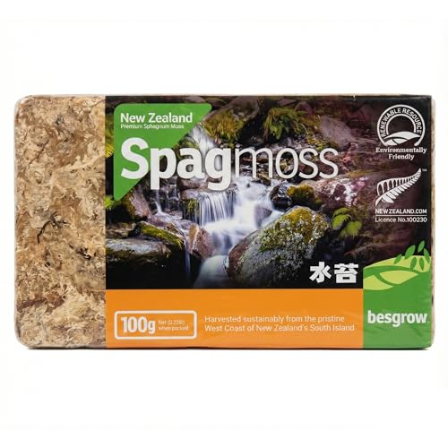 besgrow Premium New Zealand Sphagnum Moss, 100g (8L When Hydrated) - Harvested Sustainably from The Pristine West Coast of New Zealand's South Island - size: 100 Gram