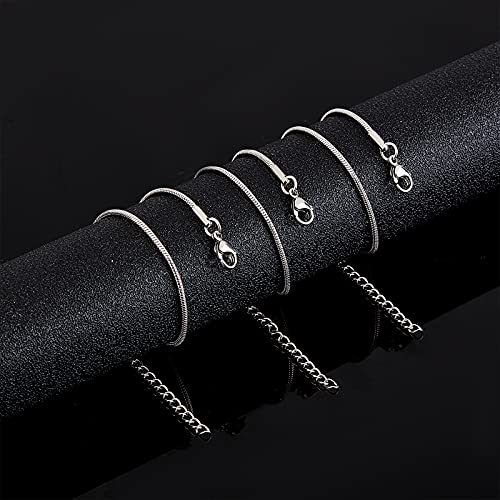 PH PandaHall 10pcs 7.48" Adjustable Slider Chain Bracelet Stainless Steel Snake Chain Bracelets Round Snake Chain Lobster Claw Clasps for Jewelry Accessories DIY Making