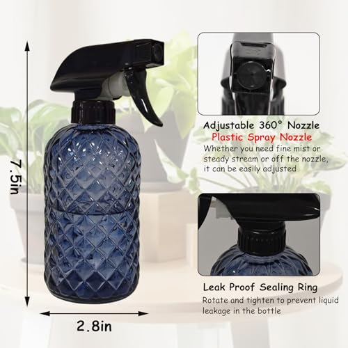 YYTSGG Glass Plant Mister Bottle, 13.5oz Refillable Water Spray Bottle with Adjustable Mist Nozzle for Indoor Flowers, Outdoor Gardening, Cleaning, Hair and Pets Care(Grayish Blue) - color: Grayish Blue