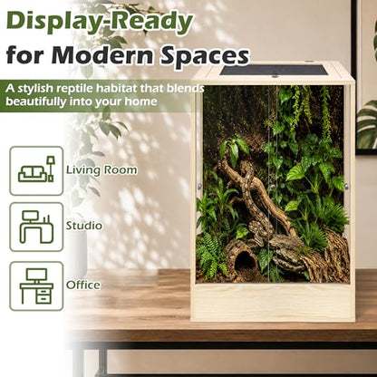 PROLEE 18" x 18" x 32" Tall Reptile Terrarium, 45 Gallon Glass Chameleon Cage, Vertical Crested Gecko Tank with Ventilated Mesh Top, Front Opening Rainforest Habitat, Oak - color: Oak, size: 18" L x 18" W x 32" H, 45 Gallon