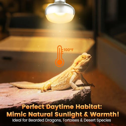 REPTITRIP Dual Reptile Light Fixture with 100W Daytime Heat Bulb & 100W Nighttime Ceramic Heat Emitter, 2 Independent Switches, Reptile Heat Lamp Combo Pack - No UVB - size: ST1