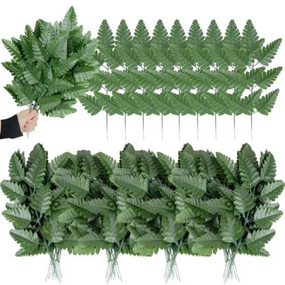 XONOR Artificial Silk Leaf Fern - Artificial Fern Leaves Stem Faux Greenery Plant for Cemetery Grave Headstone Wedding Home Garden Decoration (100Pcs, Dark Green)