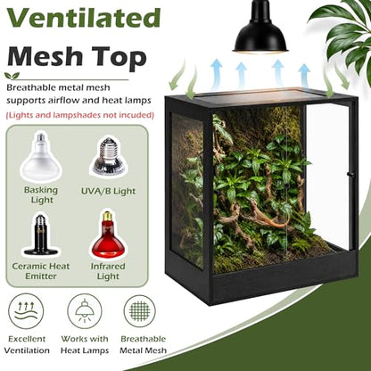 PROLEE 32" x 18" x 36" Tall Reptile Terrarium, 90 Gallon Glass Chameleon Cage, Vertical Crested Gecko Tank with Ventilated Mesh Top, Front Opening Rainforest Habitat, Black - color: Black, size: 32" L x 18" W x 36" H, 90 Gallon