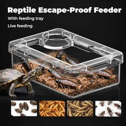 2-Pack Medium Reptile Escape-Proof Feeder Bowls, Clear + Transparent Blue