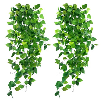 DomeStar 2PCS Fake Vines, Fake Pothos Hanging Plants Ivy Vines, Artificial Greenery for Home Kitchen Wall Decor Aesthetic Home Decor (No Baskets)