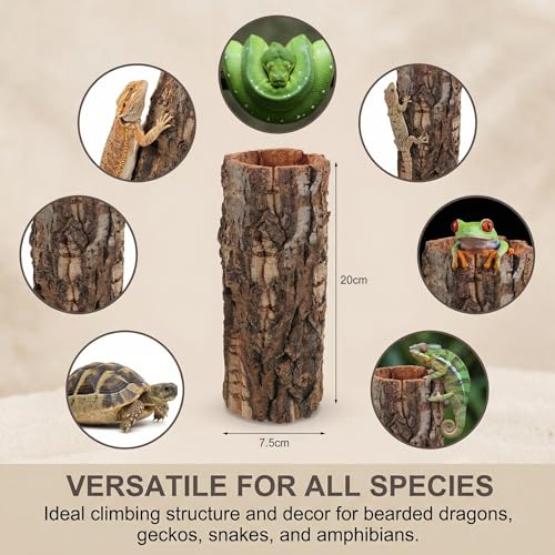 DECHOUS Natural Cork Bark for Reptile Hideout Round Cork Bark Tube Terrarium Accessories 7.8x3in Wood Tree Trunk Climbing Hide for Gecko Lizard Snake Spiders Bearded Dragons Tank Decor