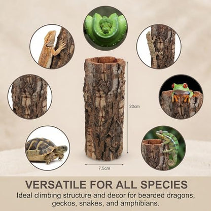DECHOUS Natural Cork Bark for Reptile Hideout Round Cork Bark Tube Terrarium Accessories 7.8x3in Wood Tree Trunk Climbing Hide for Gecko Lizard Snake Spiders Bearded Dragons Tank Decor