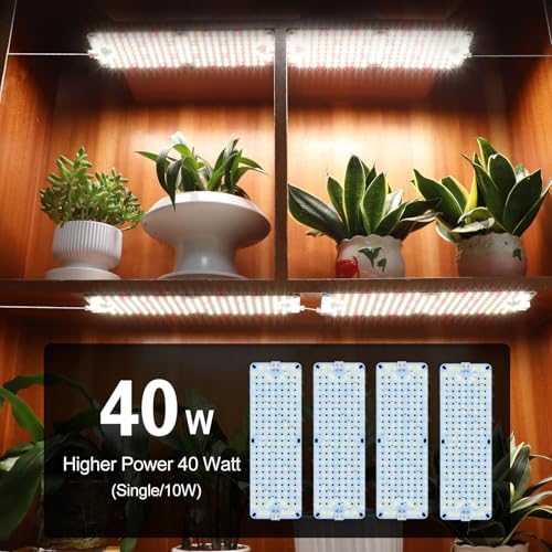 FRGROW 4Pack Flat Grow Lights for Indoor Plants, Seed Starting, Veg, 4/8/12/16/20H Timer, Light and Thin 40W Grow Lights for Under Cabinet Plant/Shelves, Two Connection Modes, Quick Installation - size: XLZB-4Pack-40W
