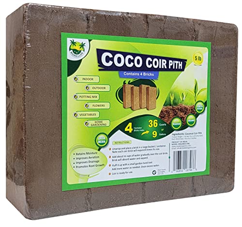 MODELLOR Coco Coir Bricks, 4-Pack (5 lb) – Premium Super Washed, Yields 9 Gallons (36 Quarts), Organic, pH-Balanced Growing Medium for Seed Starting & Gardening
